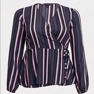 Torrid purple multi stripe crepe crop wrap blouse